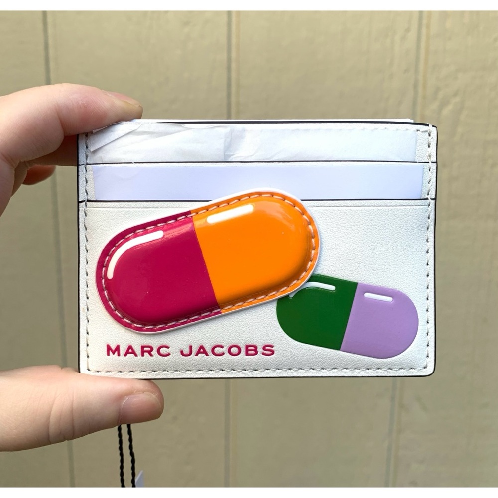 Marc Jacobs White Card Holder with Colorful Capsule Appliqués